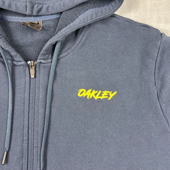 Oakley Sweatshirt Mens 2XL Navy‎ Blue Hooded Full Zip Spell Out Fleece - Picture 3 of 9